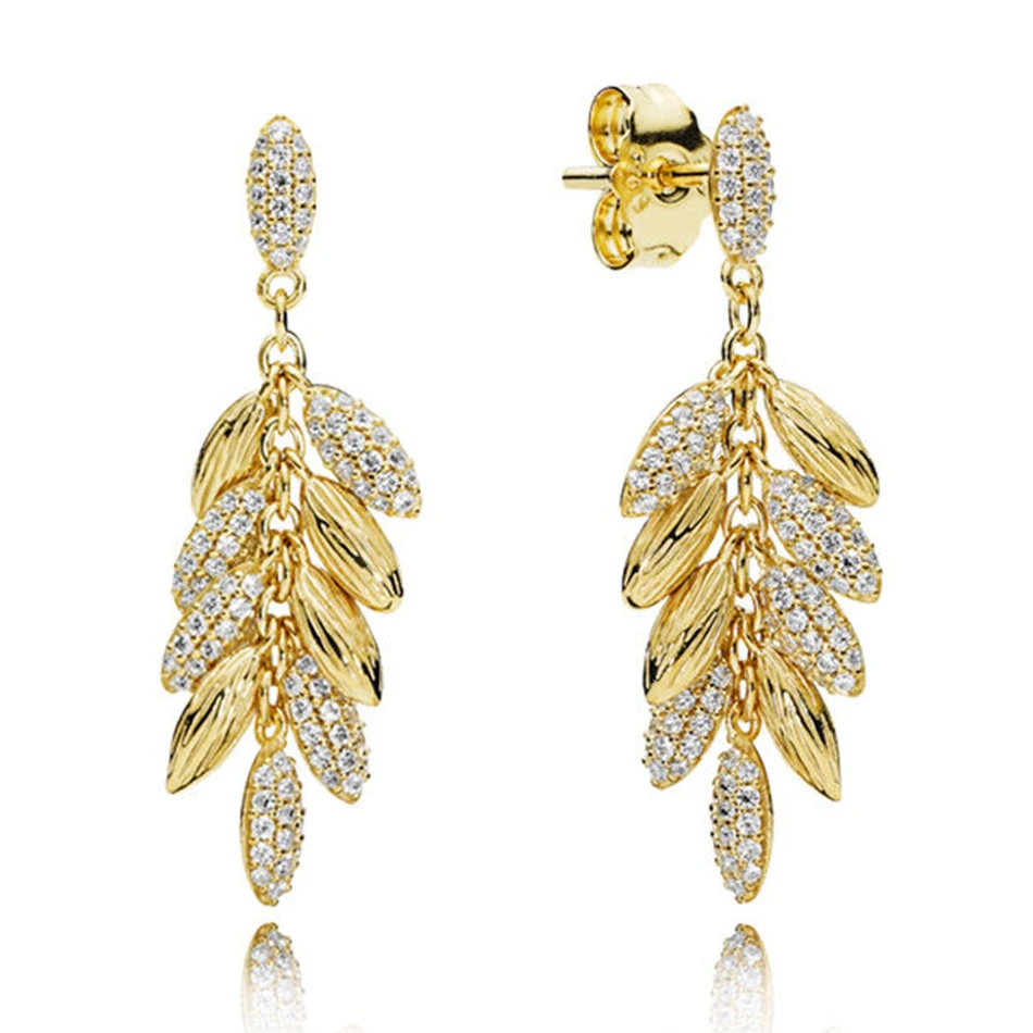 

Authentic 925 Sterling Silver Shine Floating Grains Crystal Stud Earrings For Women Wedding Gift fit Lady Jewelry