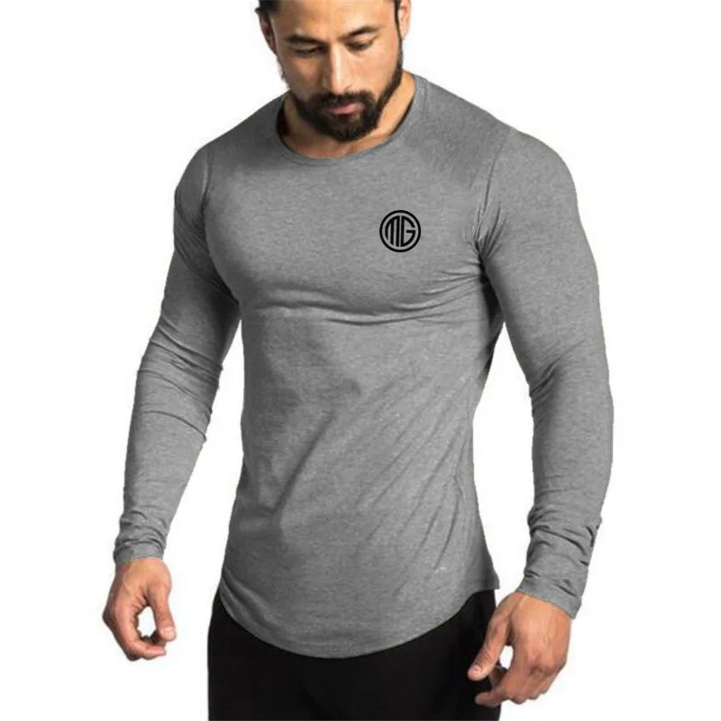 Бренд Muscleguys 2020 модная одежда сплошной цвет длинный рукав облегающая футболка