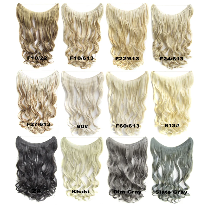 

1pc 24inch 100g Grey Silver No Clip Hair Extensions Brazilian Natural Wave Curly Invisible Synthetic halo Hair Extension
