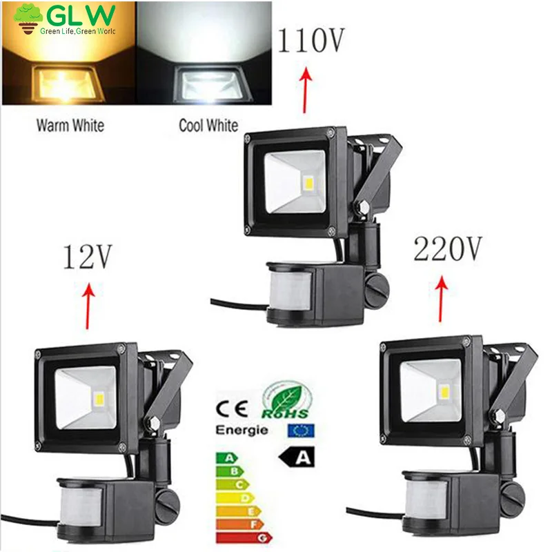 GLW 10 Вт Светодиодный прожектор 12 В/110 В/220 В с датчиком движения fedlight Exterieur Avec Capteur PIR
