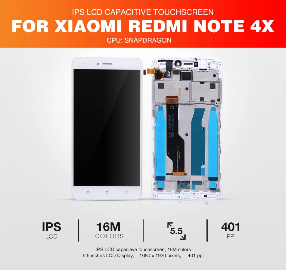 Для Xiaomi Redmi Note 4X3 Гб оперативной памяти, ЖК-дисплей Дисплей Сенсорный экран Панель каркасные Snapdragon 625 16/32 ГБ Тесты Запчасти для авто