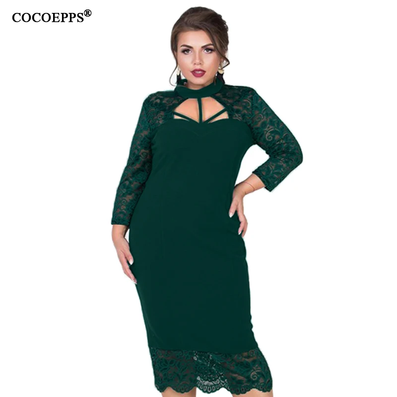 

COCOEPPS 6XL Plus Size Sundress Women Lace Hollow Out 5XL Large Size 2019 Female Casual elegant Clothing Sexy Party Dresses