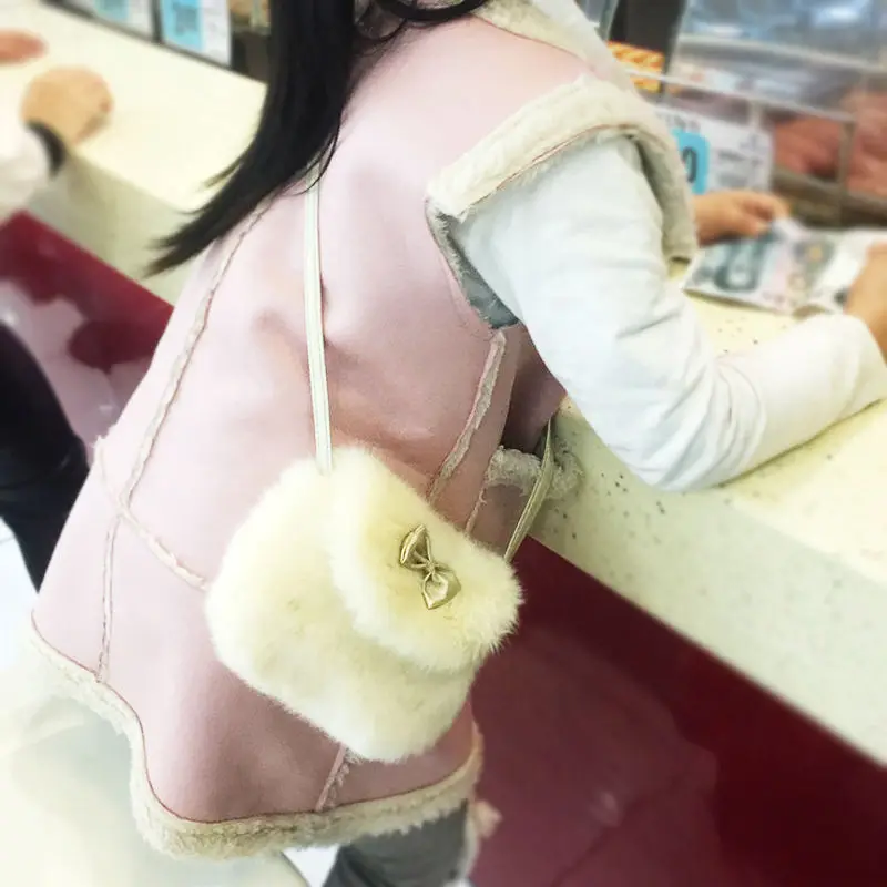 Cute Children Kids Girls Mini Bowknot Crossbody Bags Soft Fur Handbags Bag Gift Purse Crossbody Bag Plush Backpacks Coin Purse