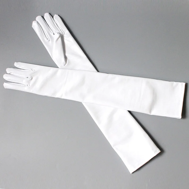 Черные белые сексуальные длинные перчатки для женщин, экзотические привлекательные перчатки, фетиш, Искусственные кожаные перчатки, Клубная одежда, комбинезон, костюмы для косплея, варежки - Цвет: White