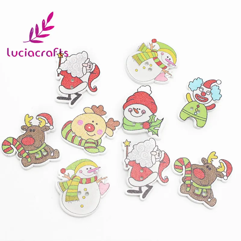 Lucia crafts 12 шт/100 шт 17-30 мм рождественские деревянные пуговицы рождественские украшения ручной работы DIY Швейные аксессуары E0211