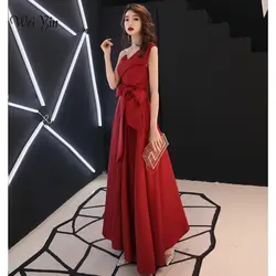 Weiyin vestido de festa цвет красного вина 2019 новый дизайн Elegan v-образным вырезом Длинные вечернее платье сделано дешевые винтажное платье для