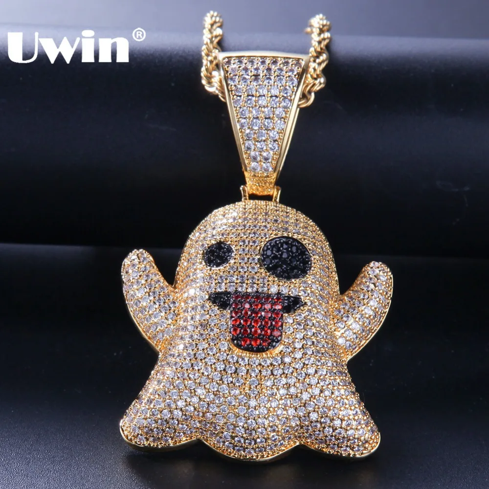 

Uwin Iced Ghost Pendant& Chains Fashion Hiphop Cubic Zirconia Jewelry Gold Silver Color Bling Bling Emoji Face Necklace