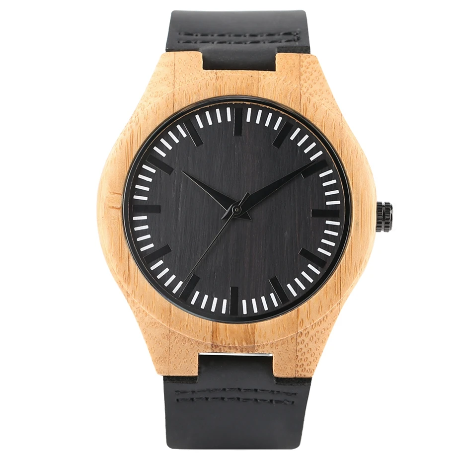 Top Gifts Super Pure Light Bamboo Case Watches Black Dial Analog Wood Watch Mens 100% Natural Casual Leather Quartz Wristwatches 2017 (1)