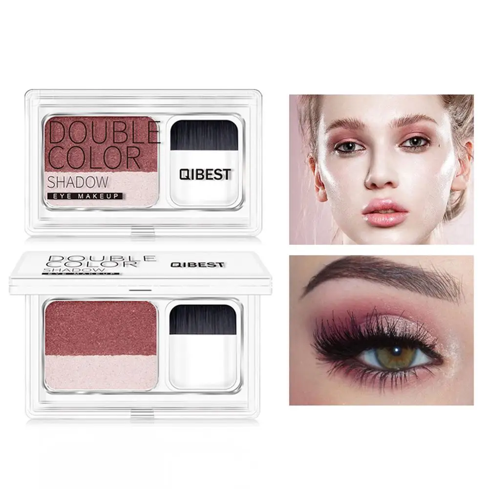 

Women Shadow Double Color Stamp Eyeshadow Long Lasting Non-smudge Makeup with Brush Cosmetics