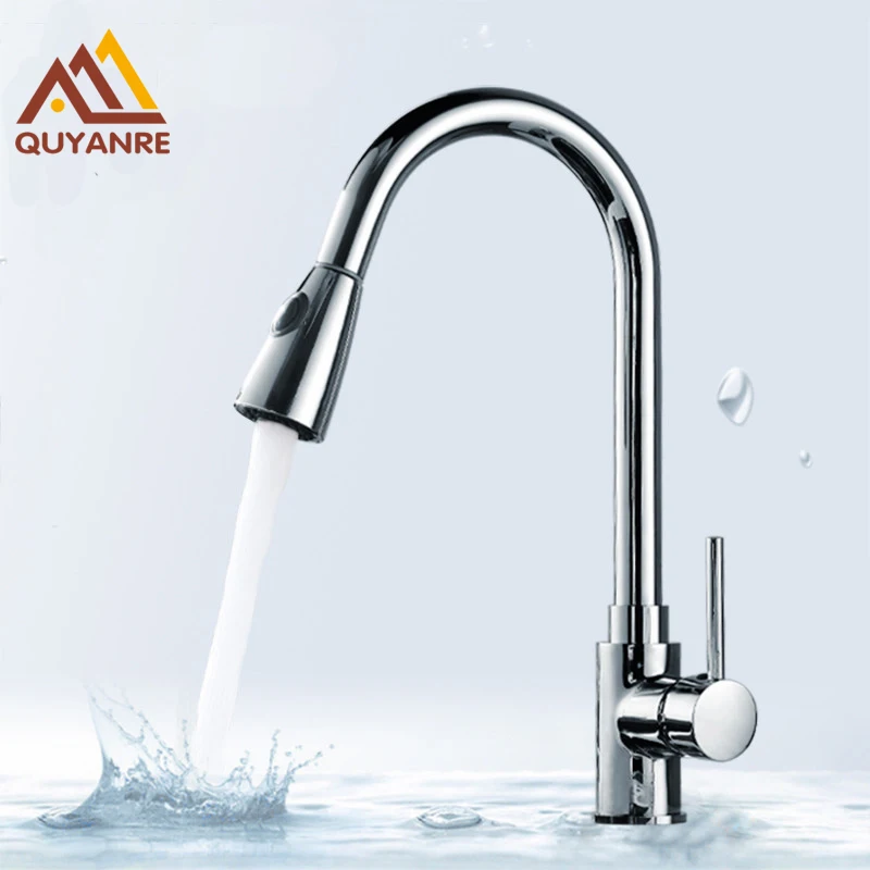 

New Design Chrome Pull Out Kitchen Faucet 360 Rotating Deck Mounted Mixer Taps