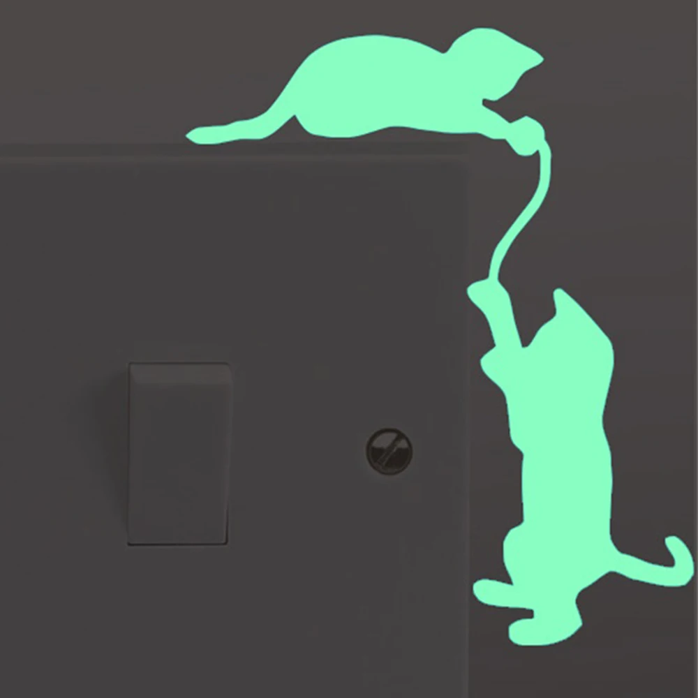 

Glow in The Dark Switch Stickers DIY 2 Cats Luminous Sticker Green-light Fluorescent Wall Sticker for Kids Room Decor Gift