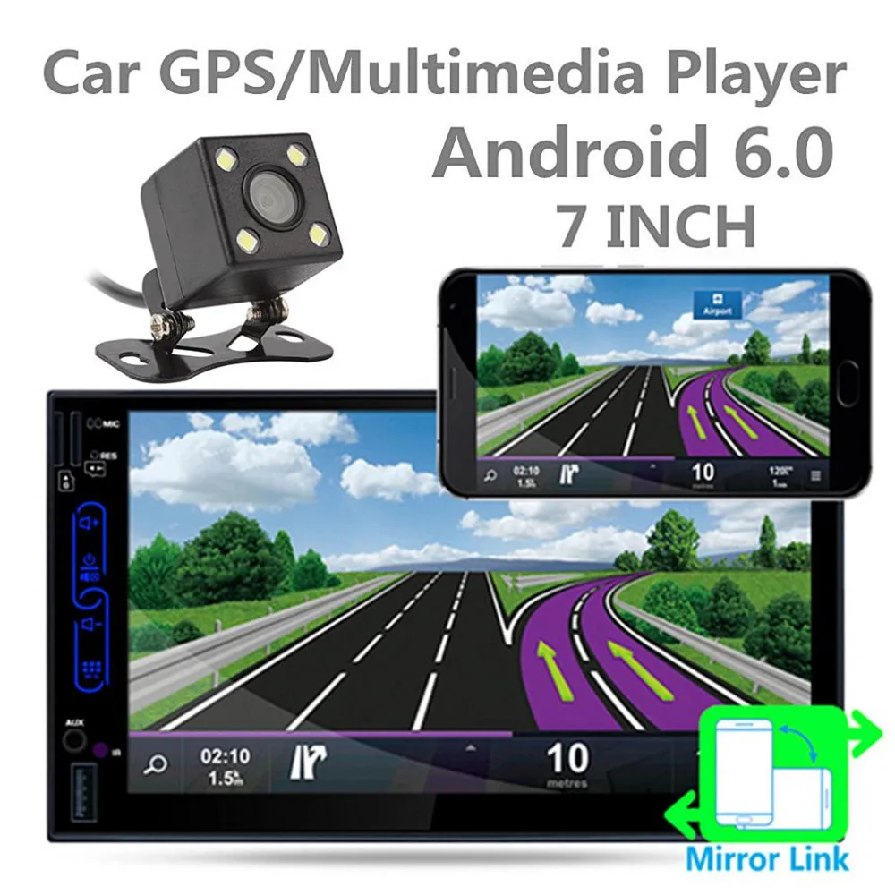 Top 7Inch 2Din QUAD Core Android 6.0 Bluetooth Car Radio Stereo Player 12V Auto Multimedia Player Support GPS Navigation+Camera 12