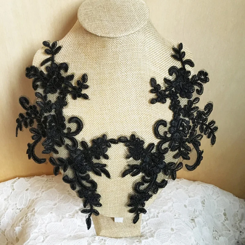 

Black Sewing Floral Flower Motif Venise Lace Applique Wedding Bridal Embroidery Lace patch