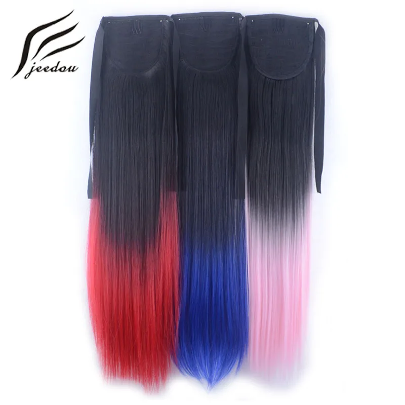 Jeedou синтетический конский хвост прямой 22 дюйма длинные волосы накладные Омбре