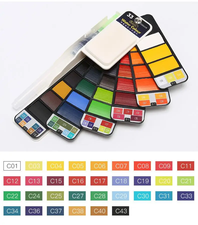 Качественный набор цветных кисточек с красками с кистью для воды, портативная ручка для рисования, товары для рукоделия, художественный набор для детей - Цвет: 33 Colors