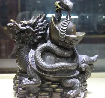 

Feng Shui Evil Wealth Yuan Bao Snake Dragon Turtle Black tortoise Copper Statue