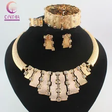 Благородный Дубай дизайн модный костюм кристалл цепочки и ожерелья Браслет найти Золото Вечерние партии Ювелирные наборы г