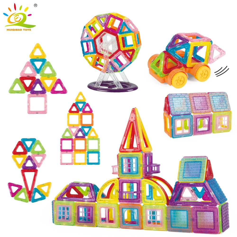 128pcs Ferris wheel Magnetic Building Blocks Set Educational Construction Toys for children DIY 3D Plastic Magnetic Tiles Bricks