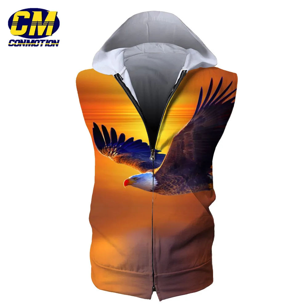 

3D Sunset Flying Eagle Print Fun Casual Sleeveless Zip Hooded Sweatshirt EUR SIZE