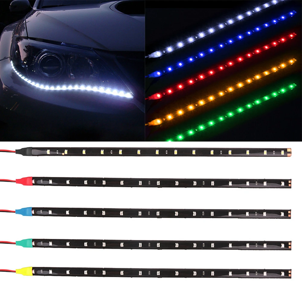 

1PCS 30cm Car Flexible LED Strip Light Power 12V 11.8"15SMD Waterproof LED Daytime Running Light Decorative Car DRL