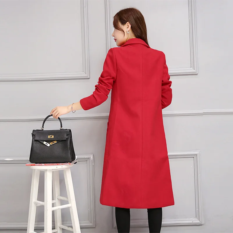 Unique Rouge De Élégant Cachemire Laine Slim Solide En Poitrine Gris Et Bureau rouge Long Veste Poches Femmes Manteau lTu51Fc3KJ