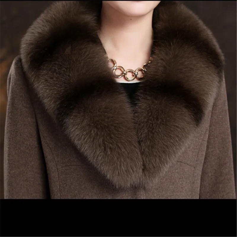 Высококачественное кашемировое пальто, Женское зимнее пальто, большие размеры, настоящий меховой воротник, чистый цвет, высокое качество, кашемировая парка, BN137