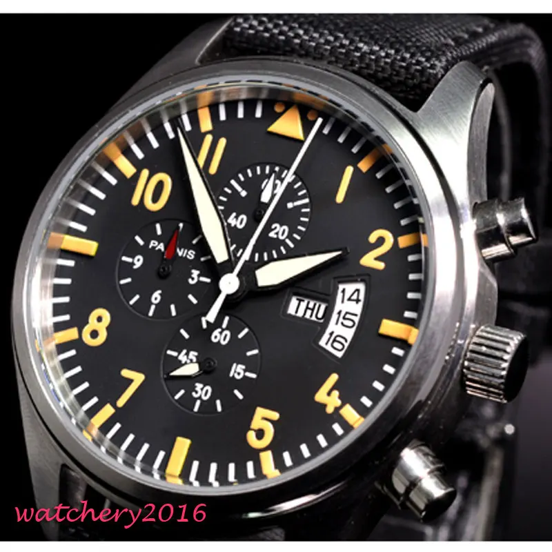 42mm parnis Black dial Chronograph Multifunction 2019 luxury brand military watches men's in quartz movement Mechanical Watches
42mm parnis Black dial Chronograph Multifunction 2019 luxury brand military watches men's in quartz movement Mechanical Watches