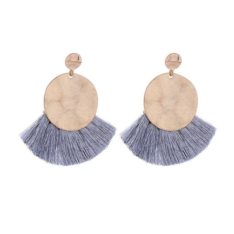 

ZWPON 2019 Hammered Round Fan Fringe Tassel Earrings Bohemian Summer Fashion Simple Tassel Statement Earrings Jewelry Wholesale