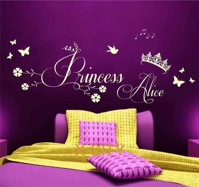 princess crown personalised name children girl bedroom wall art