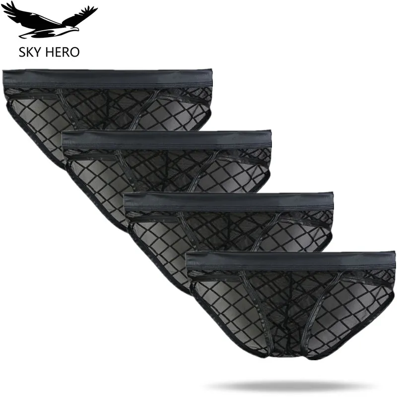

4pcs Leatherwear transparent men underwear sexy briefs male see through lace panties for man underpants gay jockstrap clothes
