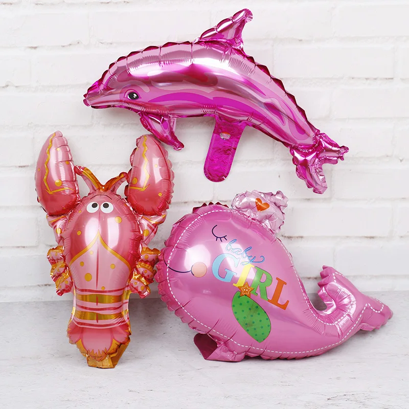

Mini sea animal pink Lobster dolphin Foil Balloons 10pcs Ocean theme party toys kids birthday party decorations air globo toys