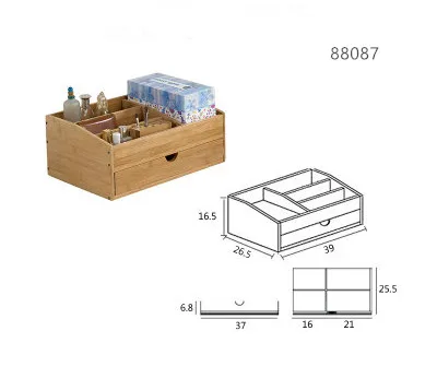 Многофункциональный бамбуковый Настольный органайзер, ручка, контейнер для косметики, коробка для хранения мелочей с ящиками, коробка для салфеток из натурального дерева - Цвет: 88087