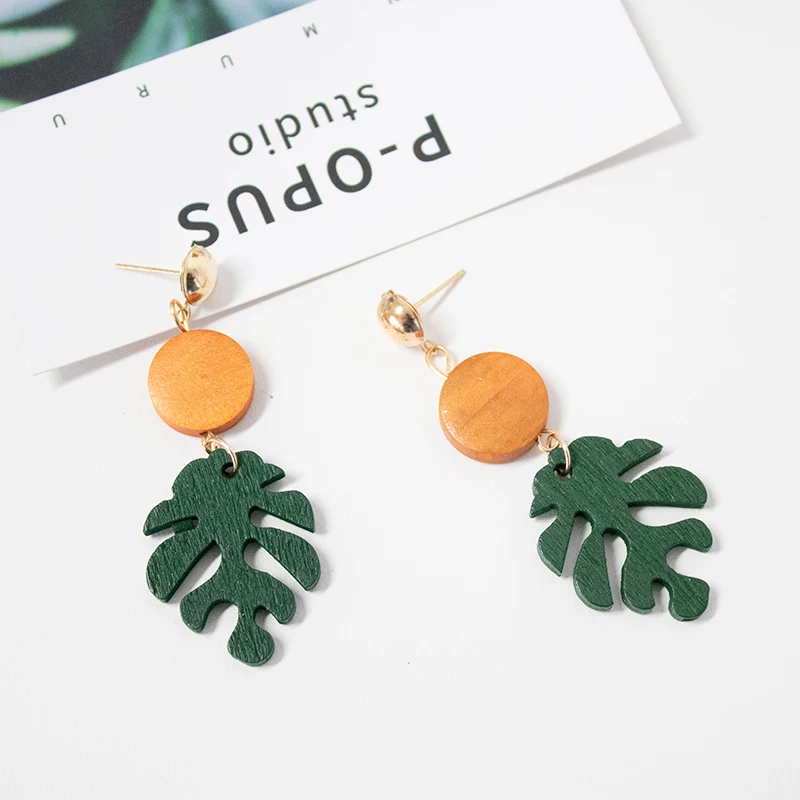 

YANZIXG New Fashion Bohemia Leaf Dangle Drop Earrings Tropical Plant Wood Summer Beach Jewelry Party Gifts for Women Girls