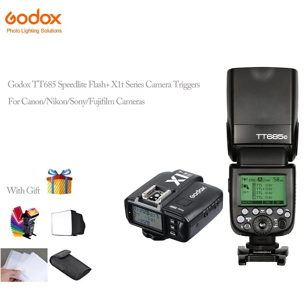 

Godox X1t-S/N/C/F Transmitter Triggers TTL+TT685s/N/C/F GN60 TTL X1 Flash Speedlite 0.1-2.s Recycle Time for Canon Nikon Sony