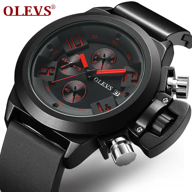 

OLEVS Top Brand Sports Men Watches Waterproof Silicone Male Clock Watch 2 Color Cool Big Dial Date Chronograph Wristwatch G6848