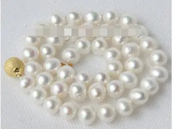 

Genuine 17" 10-11mm round white freshwater pearls necklace e2009