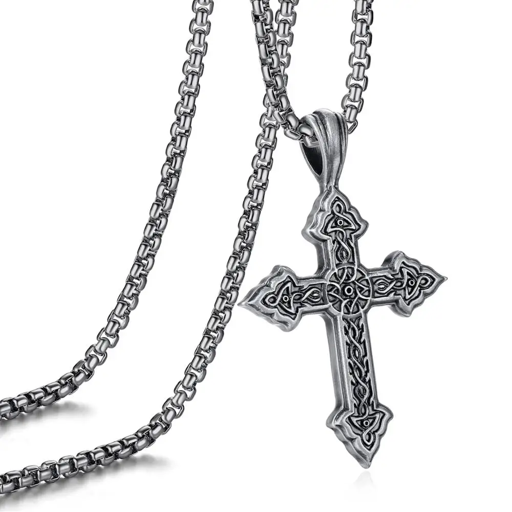

EVBEA Cross of Lazarus Stainless Steel Chain and Leather Cross Pendant Necklace Evil Sword Christian Gifts for Dad Men (2Chains)