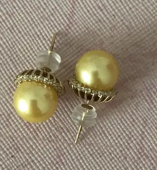 

gorgeous pair of 10-11mm south sea round gold pearl earring 18k