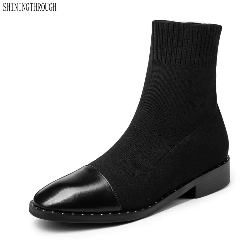 

New 3cm square heels genuine leather women boots rouned toe black ladies western boots casual shoes woman