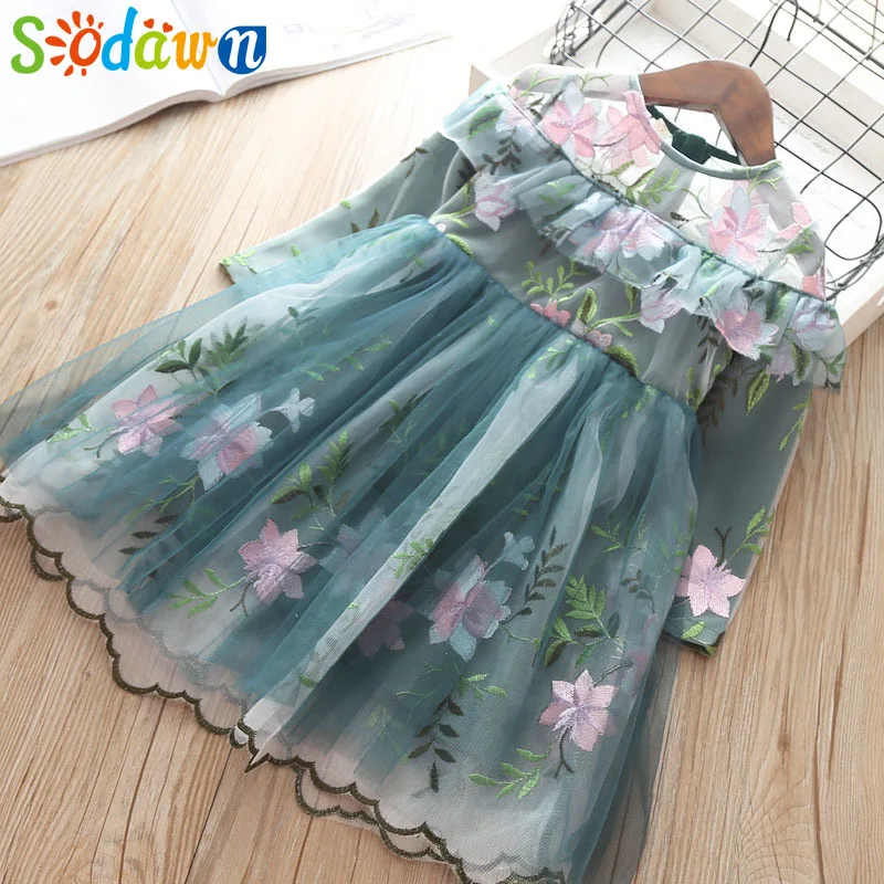 

Sodawn Girls Clohthes 2019 Spring New Fashion Fower Bud Silk Yarn Princess Dress Girl Out Party New Year Dress Children Clothing