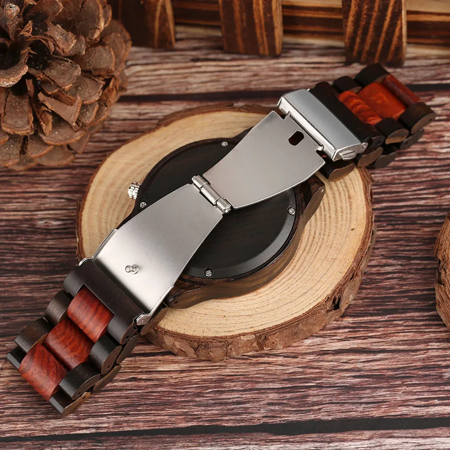 Nature Red Black Wood Watch Men Quartz Sandalwood Wristwatch Rome Number Black Dial Sport Businessmen Watch  Relogio Masculino (12)