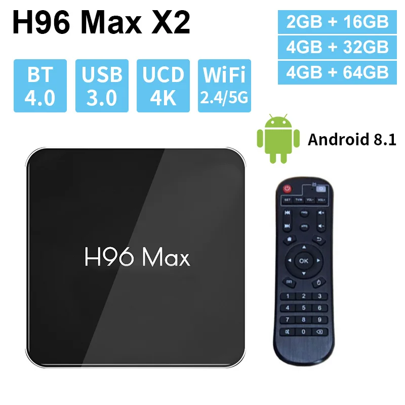 

H96 MAX X2 Amlogic S905X2 Smart TV BOX Android 8.1 4K Media Player 2.4G&5G Wifi 4GB RAM 64GB H96MAX Set top Box PK X96 Youtube