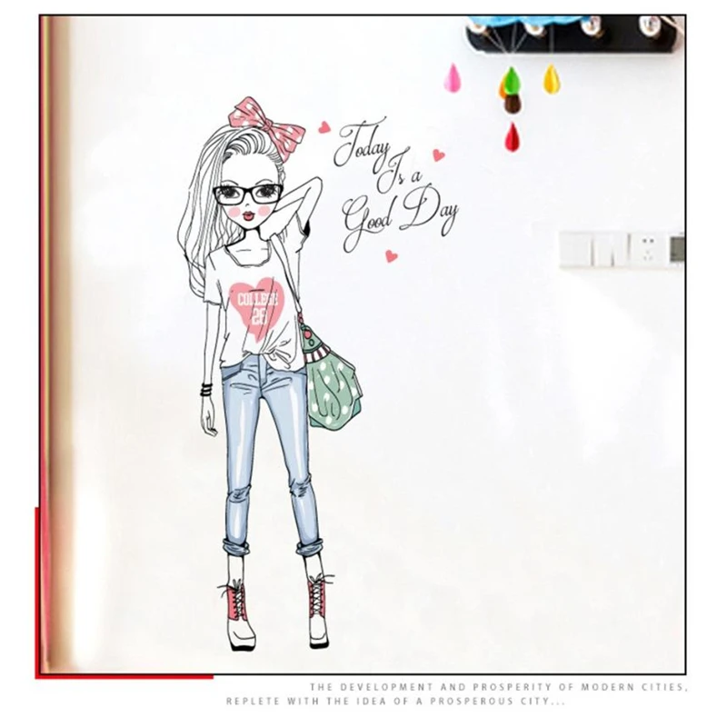  Cute DIY Lovely Girl Art Wall Stickers For Kids Rooms PVC Wall Decals Waterproof Non-toxic Home Room Decor C0319#30            08