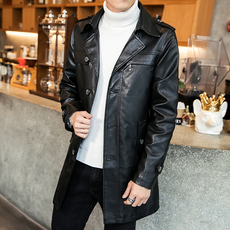 2018 New Spring and Autumn Winter Simulation Men's Leather Jacket Windbreaker Loose Windproof Casual | Мужская одежда