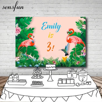 

Photography Backgrounds Flamingo Tropical Rainforest Flower Backgrounds For Photo Studio Custom Name Date 7x5FT