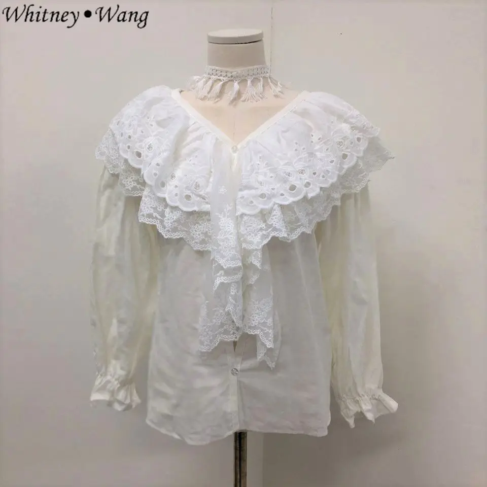 WHITNEY WANG 2019 Весенняя модная уличная кружевная многослойная блуза на бретелях с