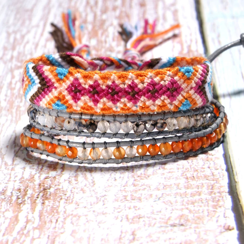 

MOON GIRL Bohemian Handmade Weave Bracelet Set Fashio Friendship Beaded Leather Wrap Bracelets for Women Jewelry Drop Shipping