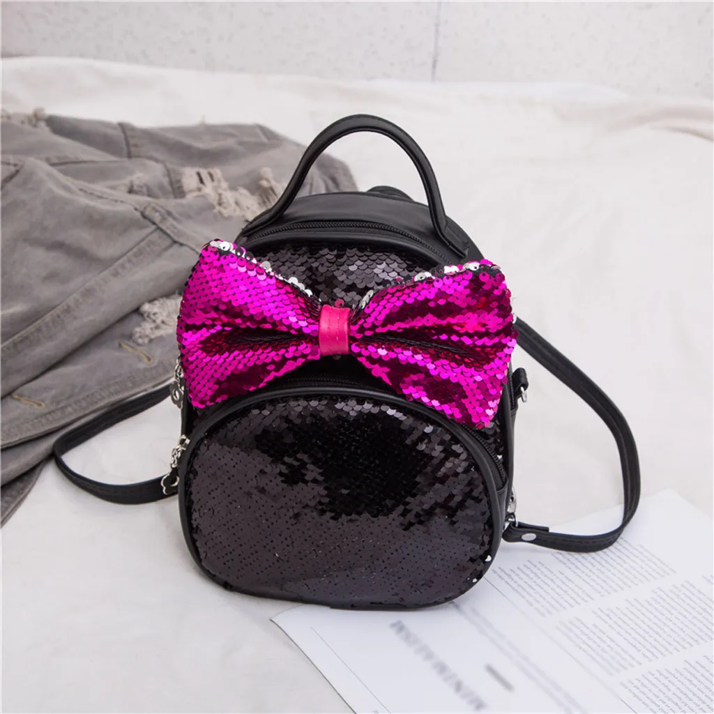 

CONEED Bling Sequines Fashion Child Backpack Bow Design PU Leather Mini Solid Color Rucksack Unisex School 2019 Hot 19MAR14