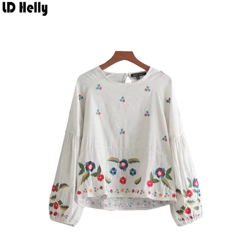 

LD Helly Autumn 2017 Women Floral Embroidered Sweet Shirts Female O-Neck Long Sleeve Casual Brand Tops Blouses Blusas Mujer