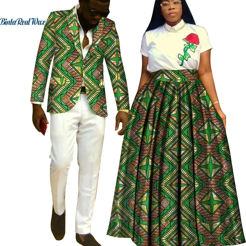 Одежда для влюбленных пар, африканская юбка-пачка с принтом для женщин, Bazin Riche, мужская куртка, Блейзер, 2 штуки, одежда в африканском стиле, WYQ204 - Цвет: 2